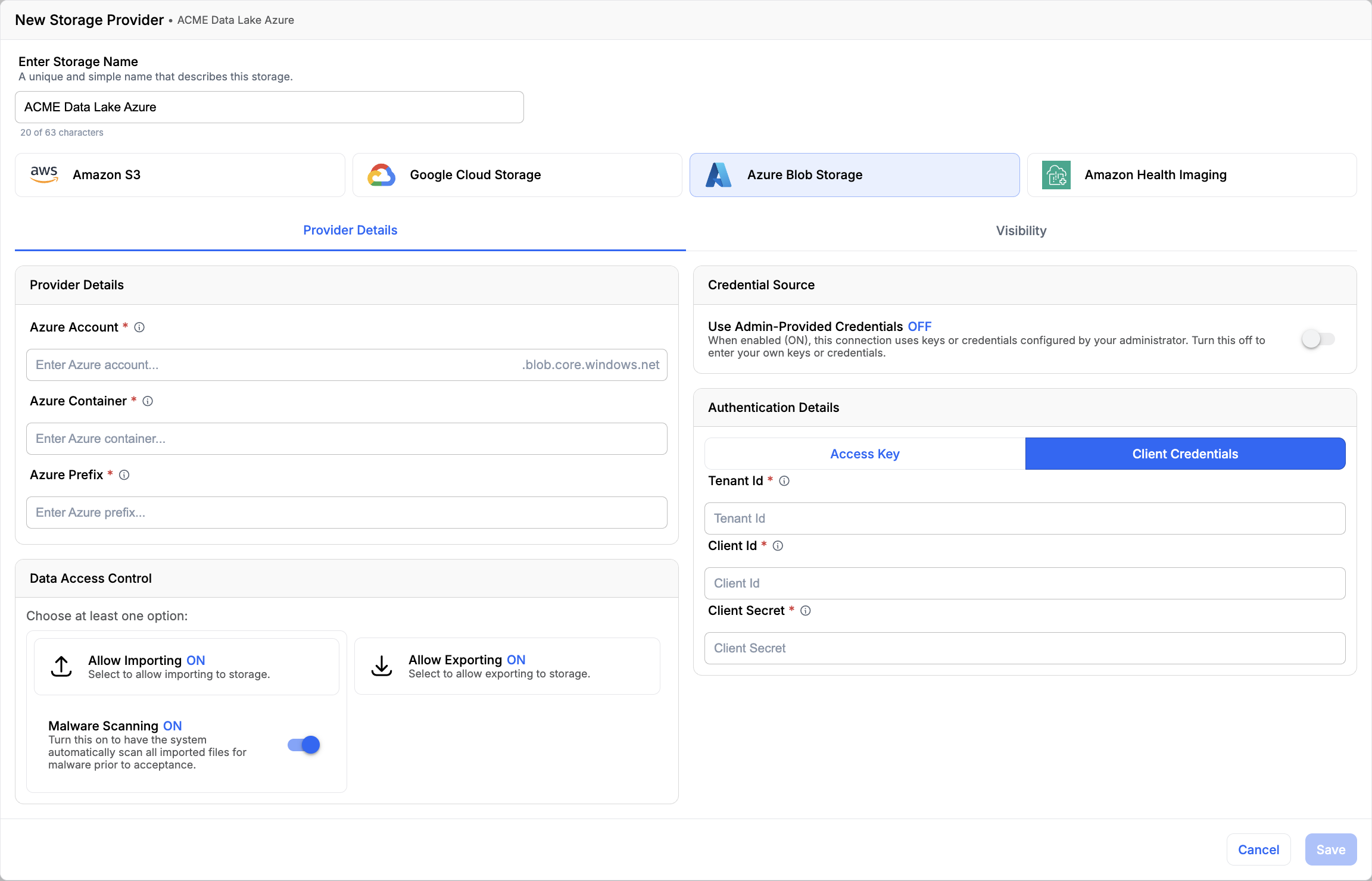 New Storage Provider — Azure Client Credentials