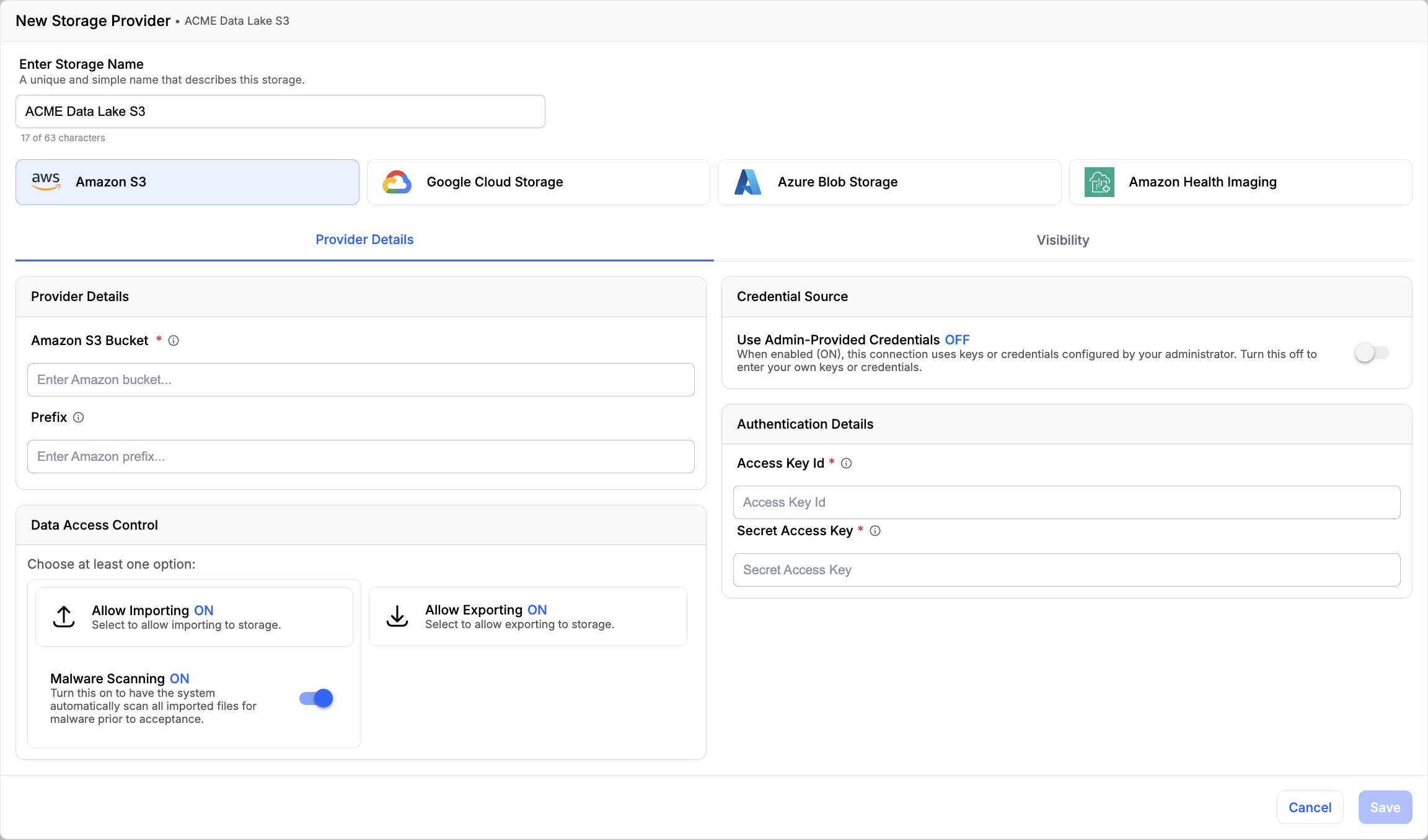 New Storage Provider — Amazon S3