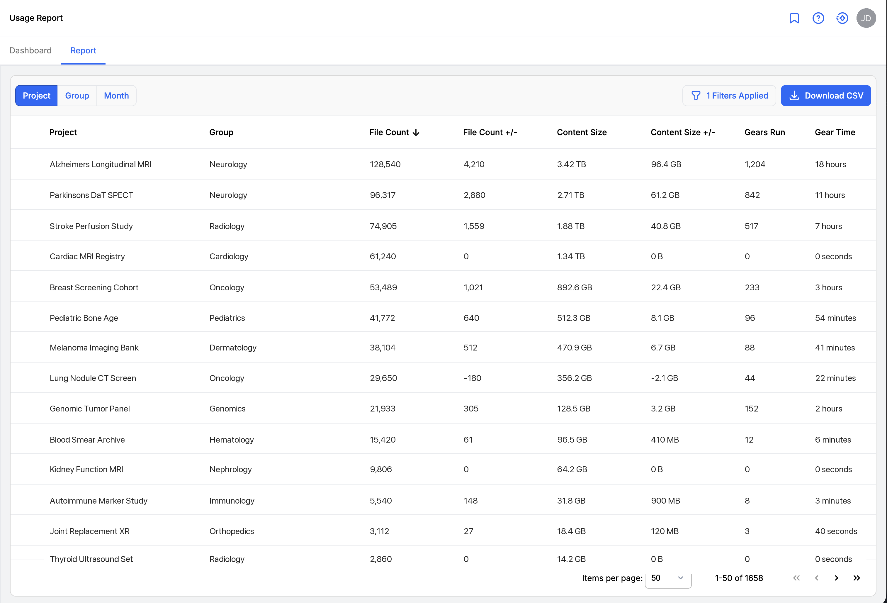 Usage Report grouped by project