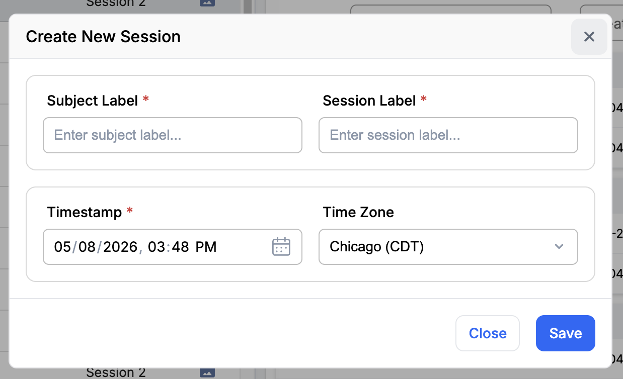 Create New Session dialog