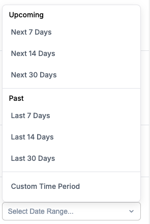 Due Date filter showing upcoming and past date range options