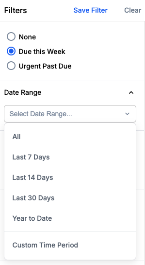 Filter panel showing quick filter options