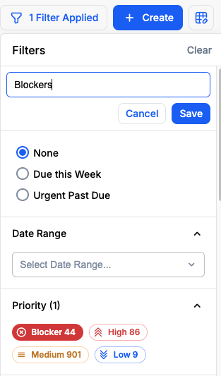 Save Filter dialog with text input field for filter name