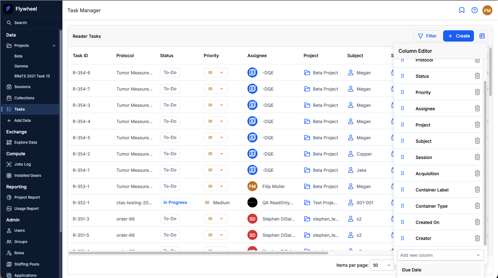 Column Editor showing available columns to add